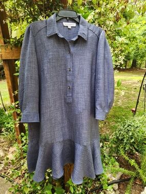 Emma & Michele Blue Denim Ruffle Hem Shirt Dress Size XL